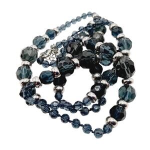 Vintage Talbots Smoky Blue Crystal Silver Bead Necklace 35" Long Layering Strand